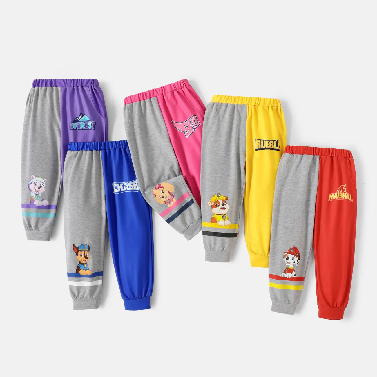 Pantalones elásticos con bloques de color a rayas para niño/niña de la Patrulla Canina Rosado big image 1