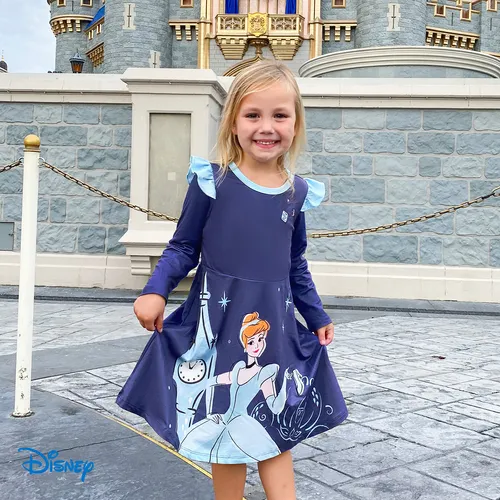 Disney Princess Toddler Girl Character Print Ruffled Long-sleeve Dress