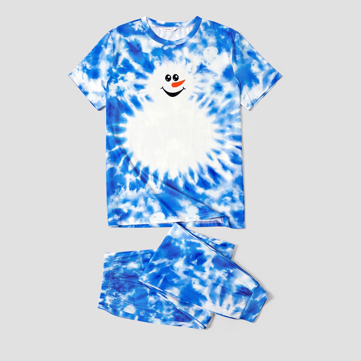 Christmas Family Matching Snowman Print  Blue Tie-dye Short-sleeve Pajamas Sets (Flame resistant)