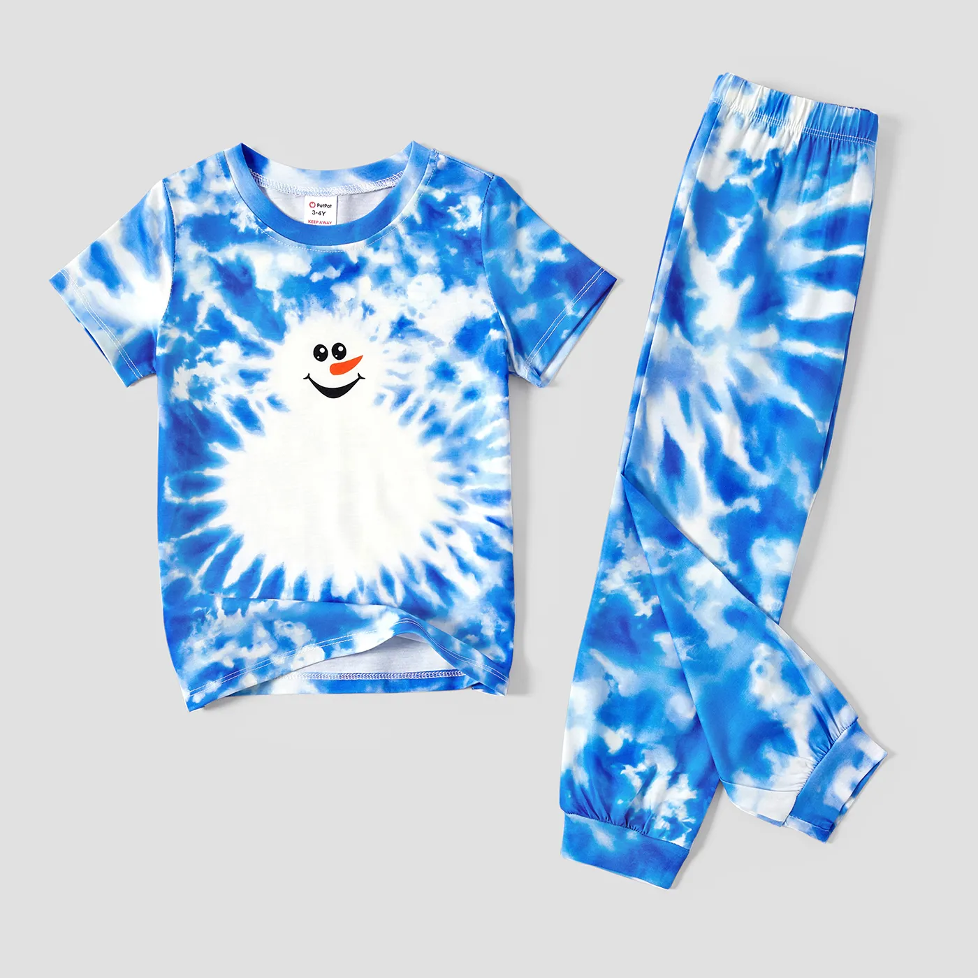 

Christmas Family Matching Snowman Print Blue Tie-dye Short-sleeve Pajamas Sets (Flame resistant)