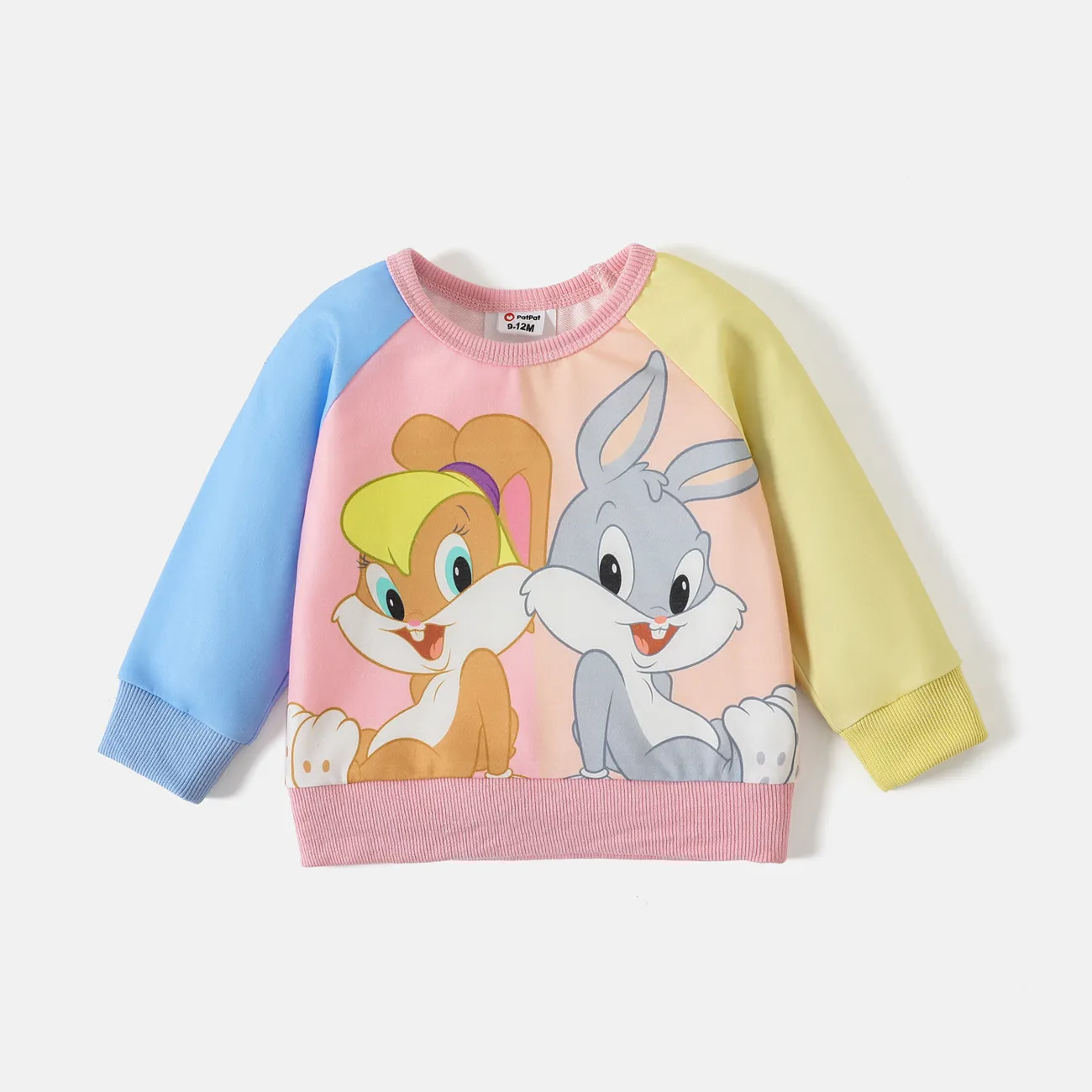 Looney Tunes Baby Boy/Girl Cartoon Print Colorblock Long-sleeve Sweatshirt Light Blue big image 1