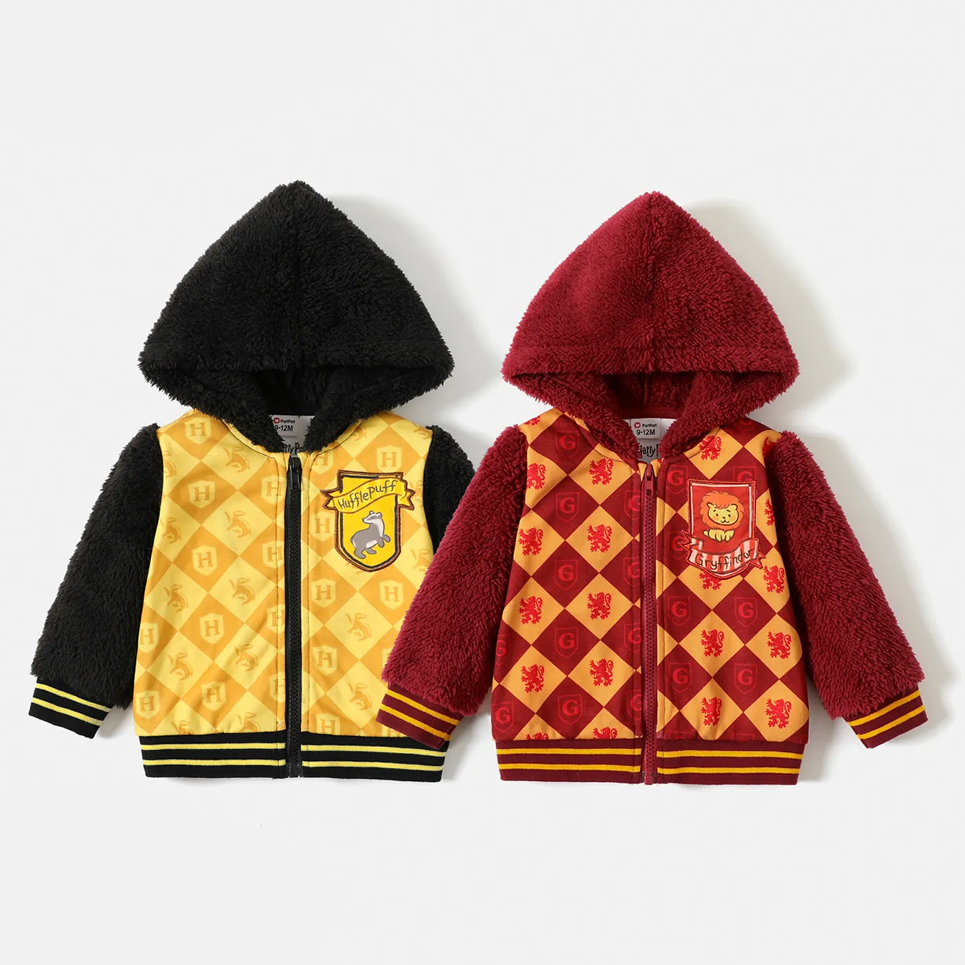 Harry Potter Baby Boy/Girl Fuzzy Hooded Long-sleeve Badge Decor Graphic Zipper Jacket Yellow image 6