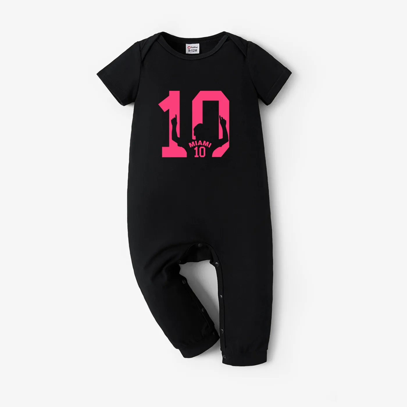 Family Matching Pink "10" Print Short-sleeve Tops Black big image 1