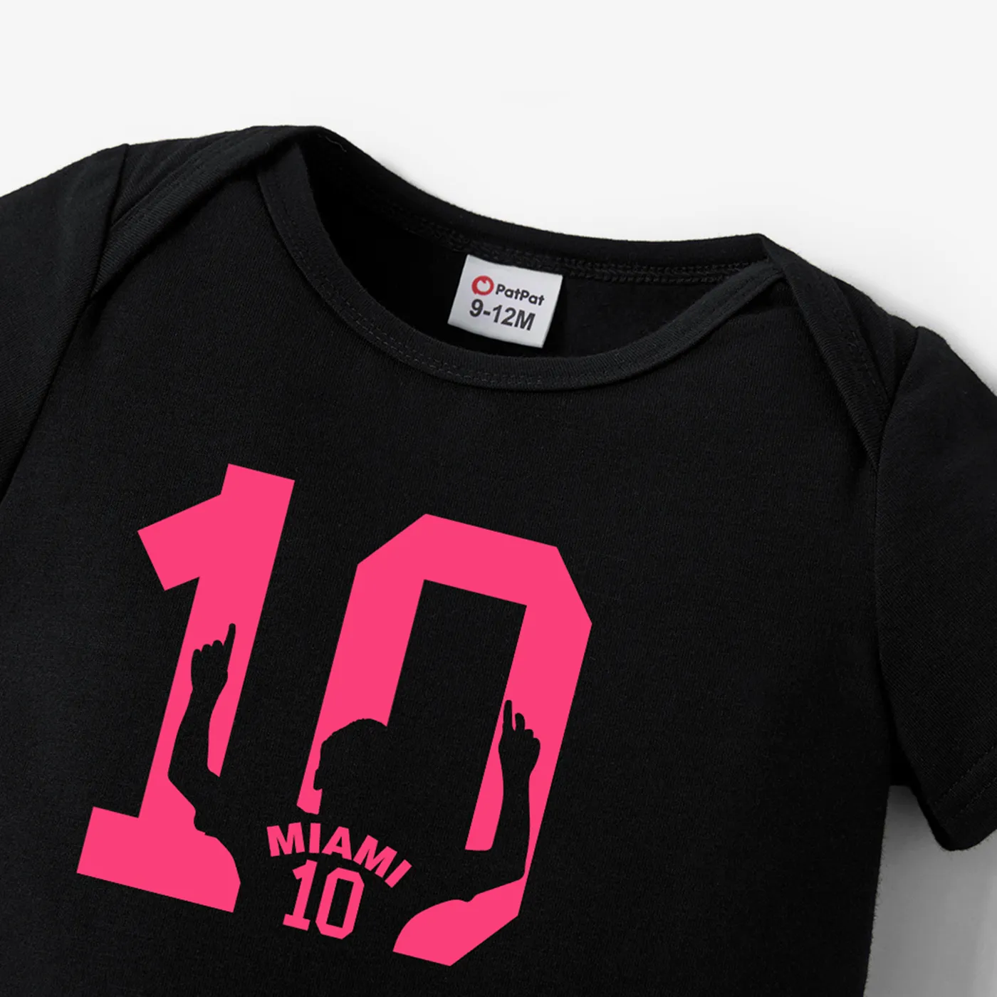 Family Matching Pink "10" Print Short-sleeve Tops Black image 3