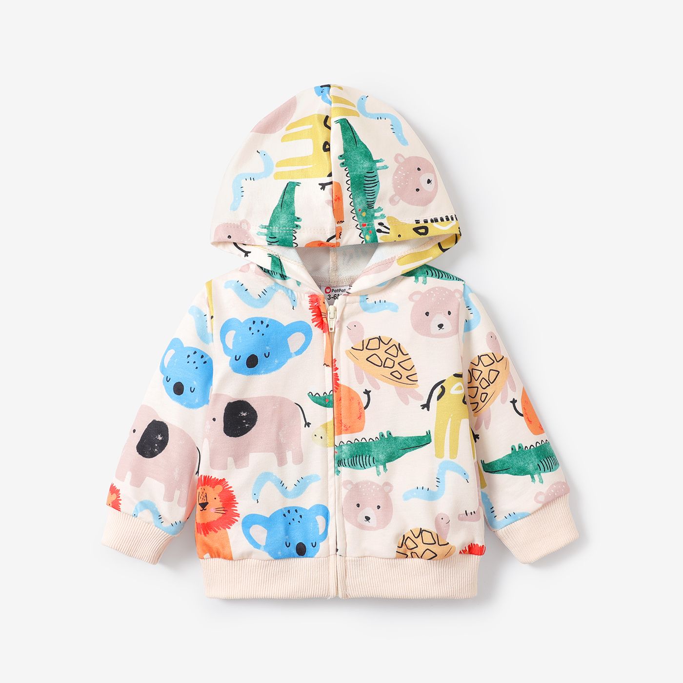 Long Sleeve Animal-Print Zippered Coat For Baby Boy - Medium Thickness