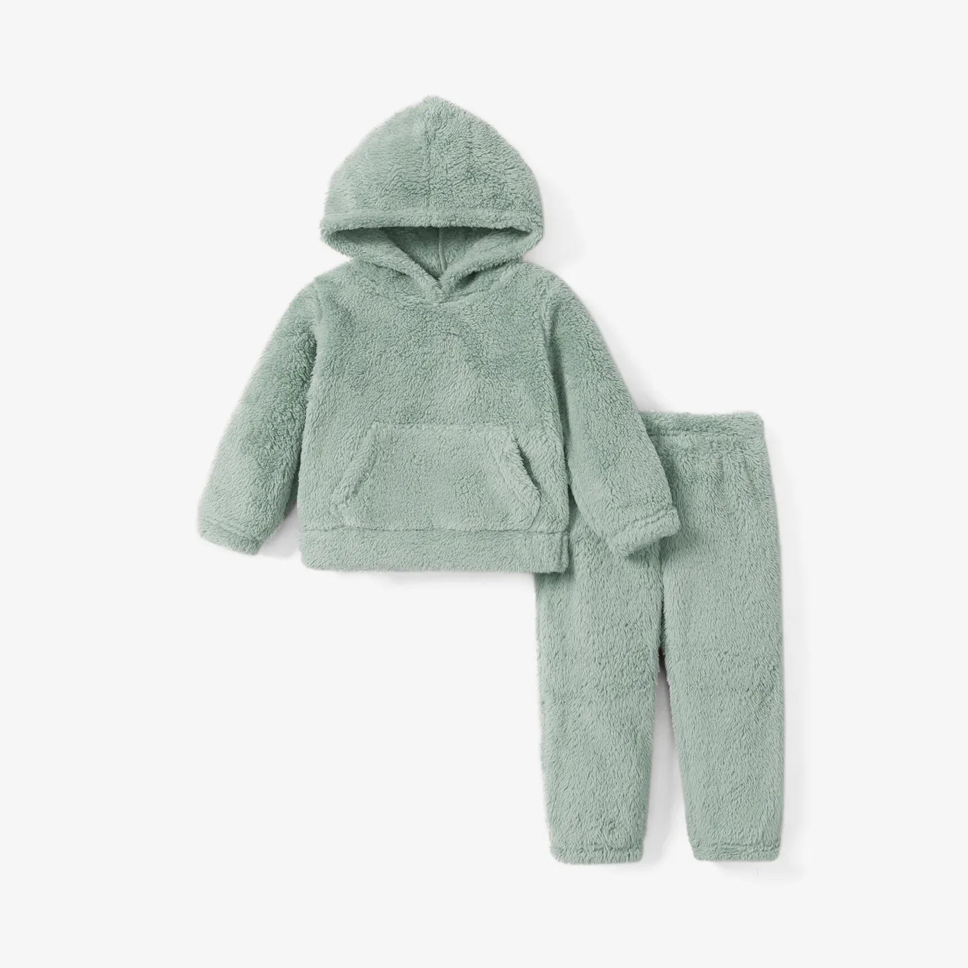 2-piece Toddler Girl Fuzzy Hoodie Sweatshirt and Pants Set Green