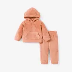 2-piece Toddler Girl Fuzzy Hoodie Sweatshirt and Pants Set Orange