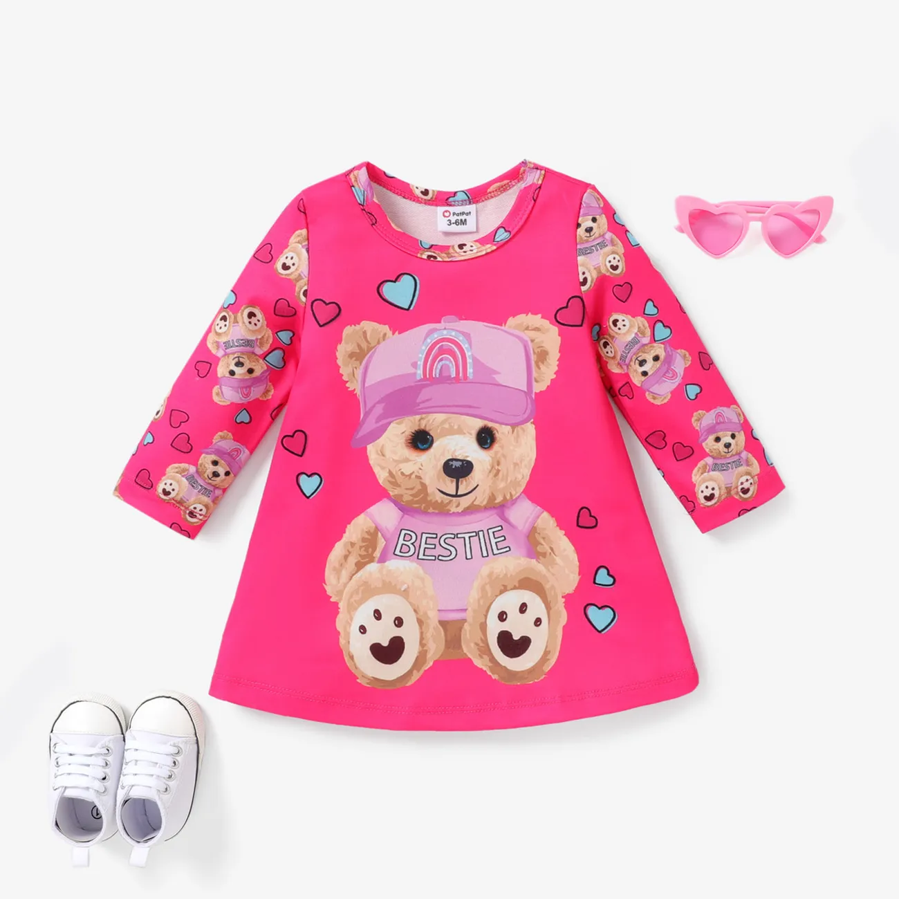 Baby Girl Childlike Bear Dress  Hot Pink big image 1