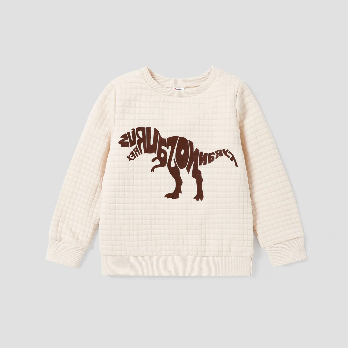 Kid Boy Childlike Dinosaur Letter Pattern Sweatshirt Beige