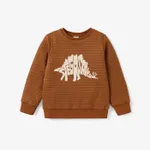 Kid Boy Childlike Dinosaur Letter Pattern Sweatshirt Brown