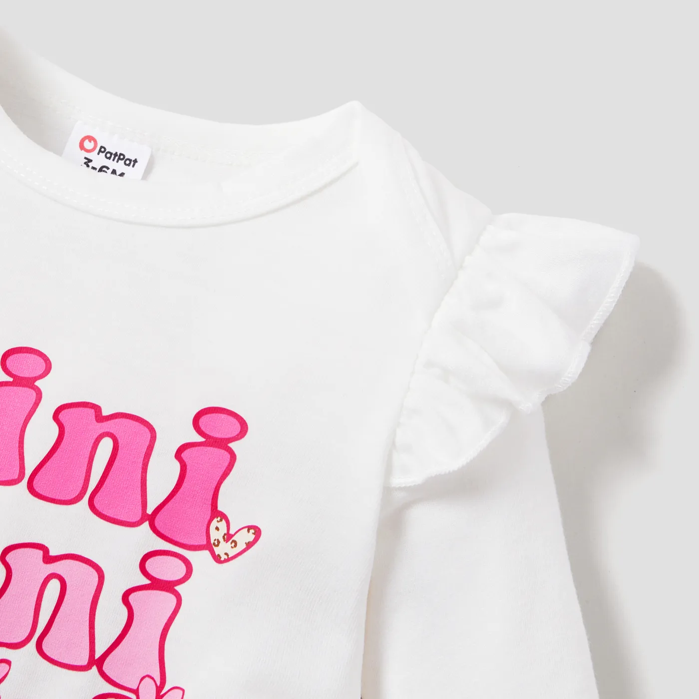 3PCS Baby Girl Sweet  Letter Pattern Flutter Sleeve Top/ Heart Print Bottom/ Headband Hot Pink image 3