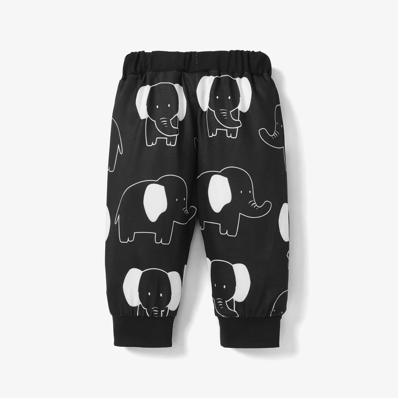 Baby Boy/Girl Allover Elephant Print Pants Black big image 1