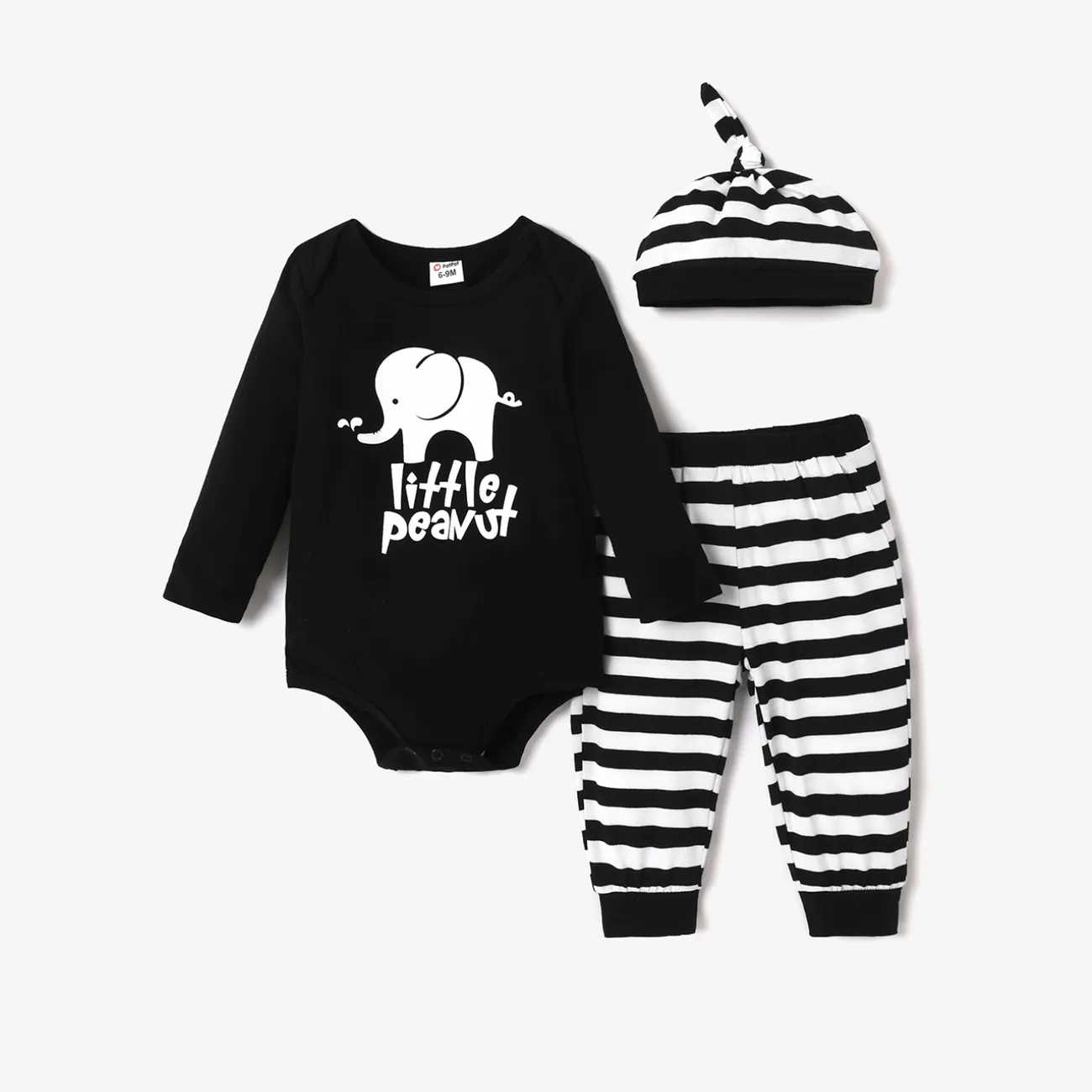 3pcs Baby Boy Childlike Elephant and Stripe Pattern Long Sleeves Romper Set  big image 1
