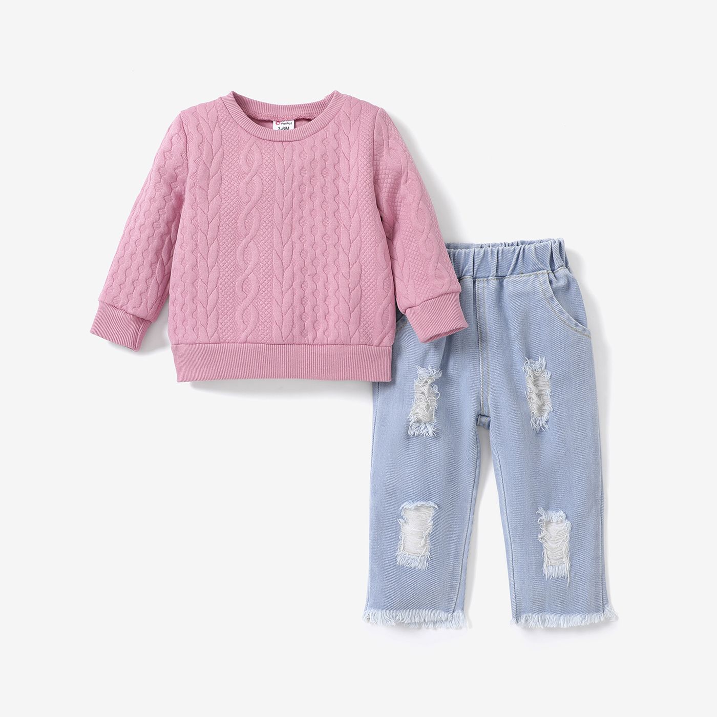 2PCS Baby Girl Casual Sweater / Ripped Denim Pants