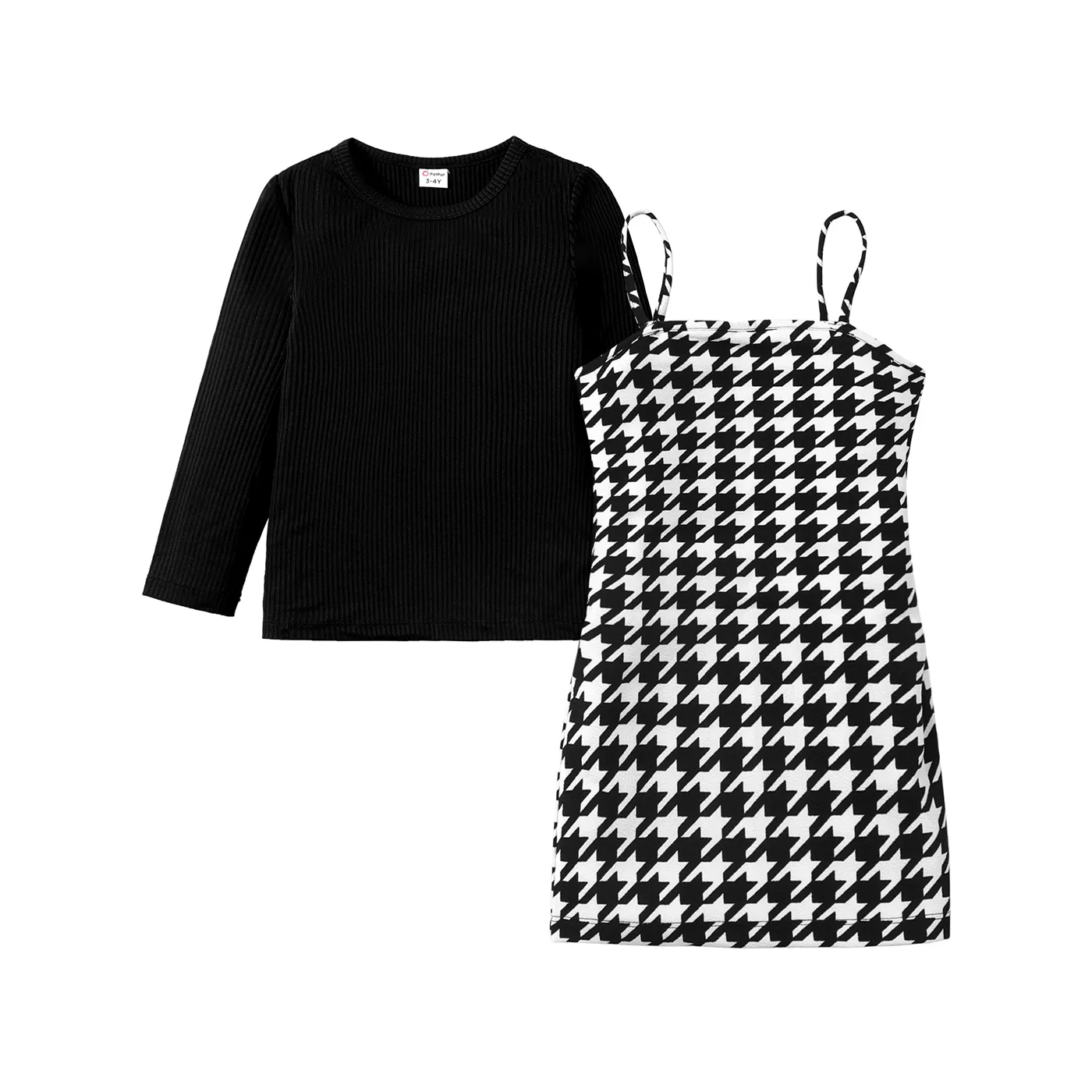 2pcs Toddler Girl Classic Grid Hanging Strap Suit-Dress  image 2