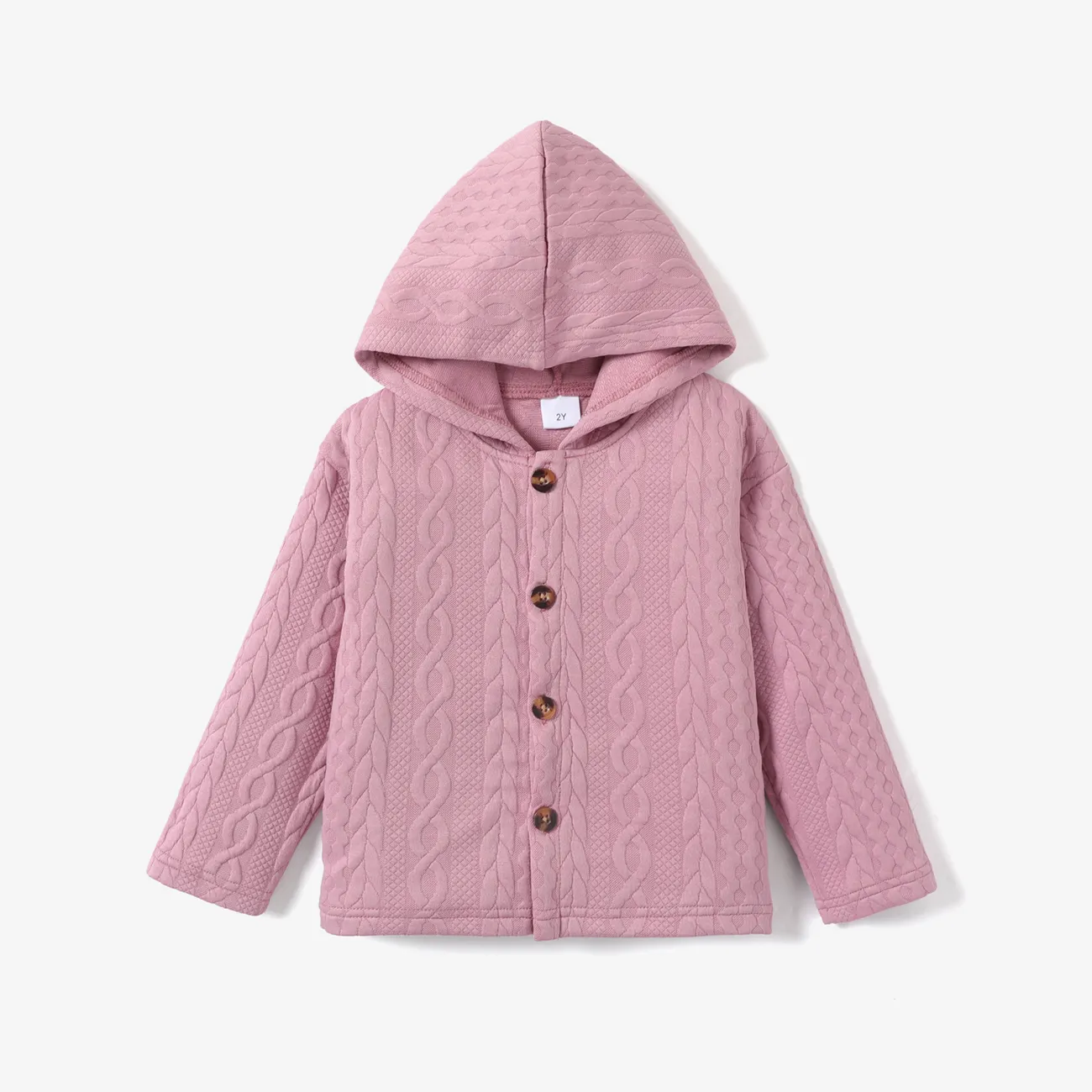 Kid Boy/Girl Solid Color Hooded Coat  Pink big image 1