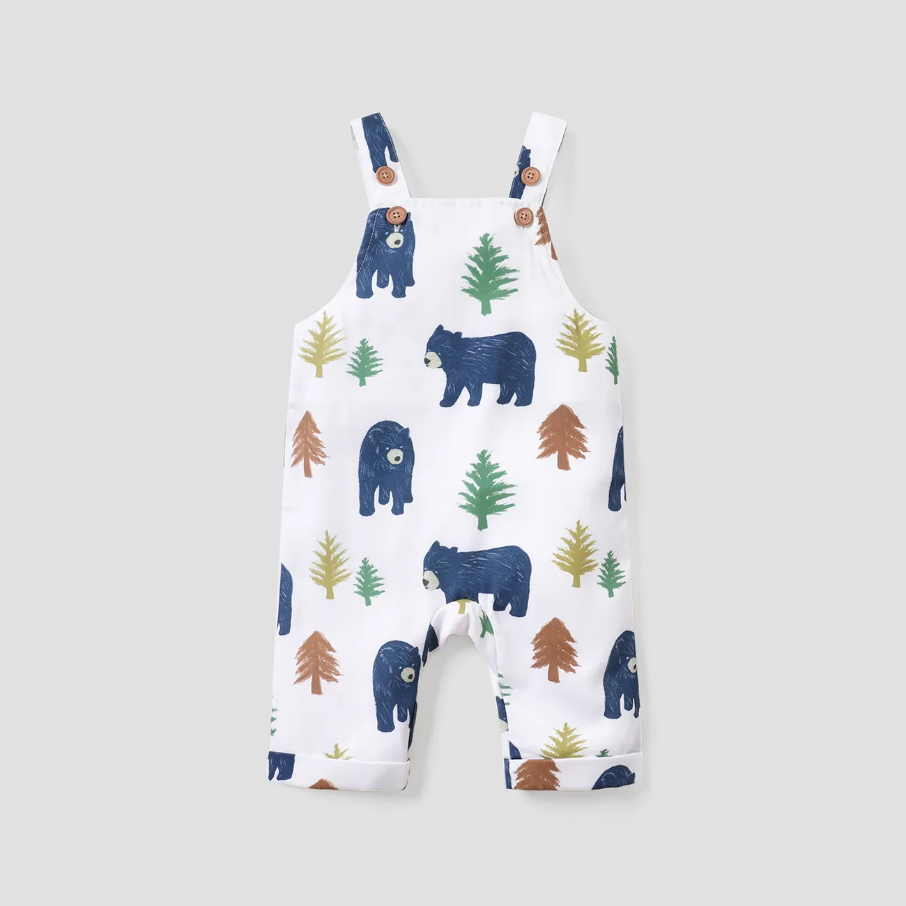 Baby Boy All Over Animal Bear and Tree Print Sleeveless Overalls Jumpsuit Multi-color big image 1