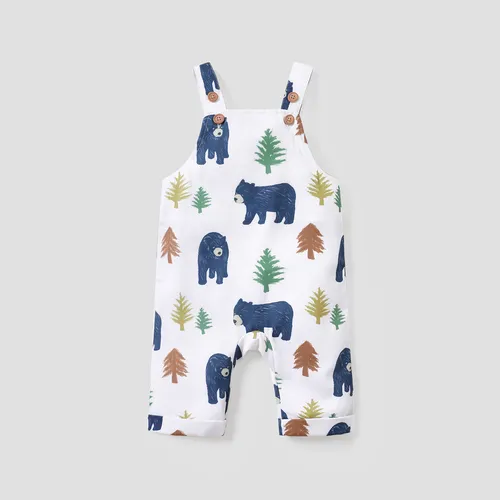 Baby Boy All Over Animal Bear and Tree Print Sleeveless Overalls Jumpsuit