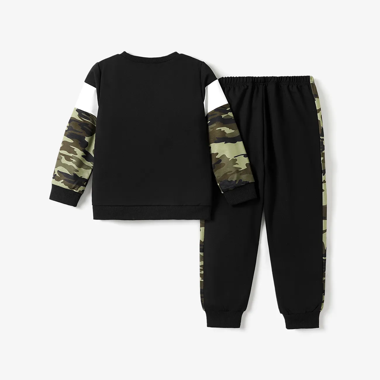 2 pezzi Bambini Set Ragazzo Camouflage Cuciture in tessuto Completo pantalone maniche lunghe Nero big image 1