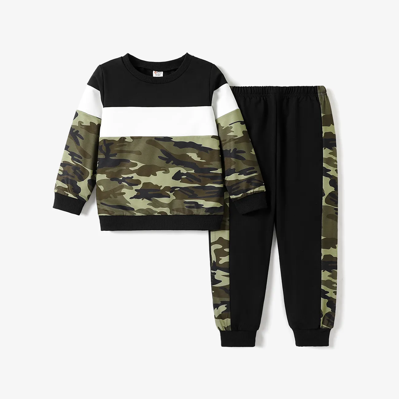 2-piece Kid Boy Camouflage Print Colorblock Sweatshirt and Pants Set  big image 1