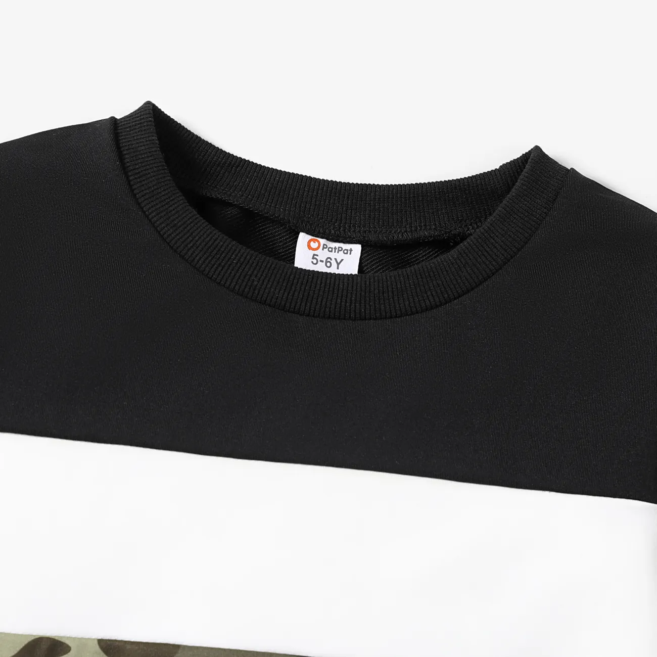 2-piece Kid Boy Camouflage Print Colorblock Sweatshirt and Pants Set Black big image 1