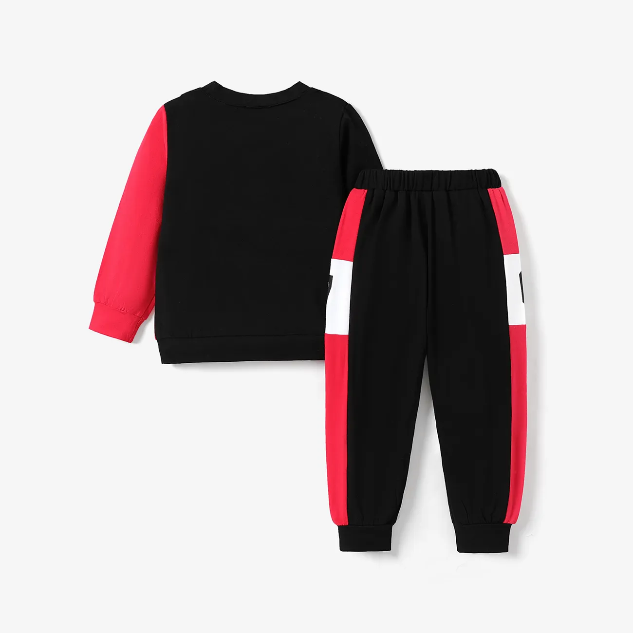 2-piece Baby / Toddler Colorblock Long-sleeve Top and Striped Pants Set Black big image 1