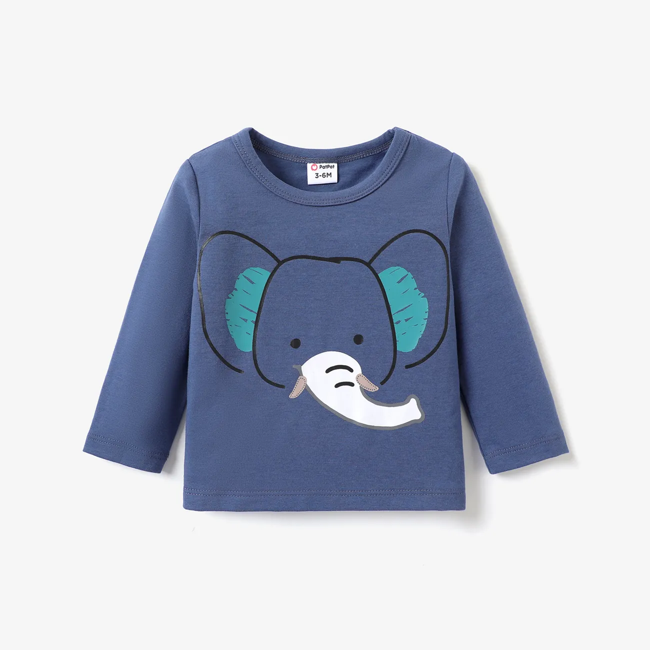 Bebé Menino Elefante Infantil Manga comprida T-shirts Azul big image 1