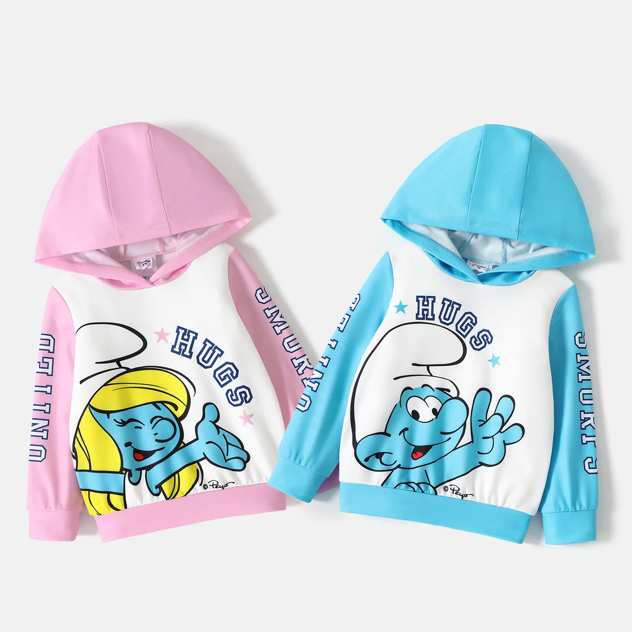Smurfs Toddler Girl/Boy Letter Print Colorblock Hooded Sweatshirt Blue big image 1