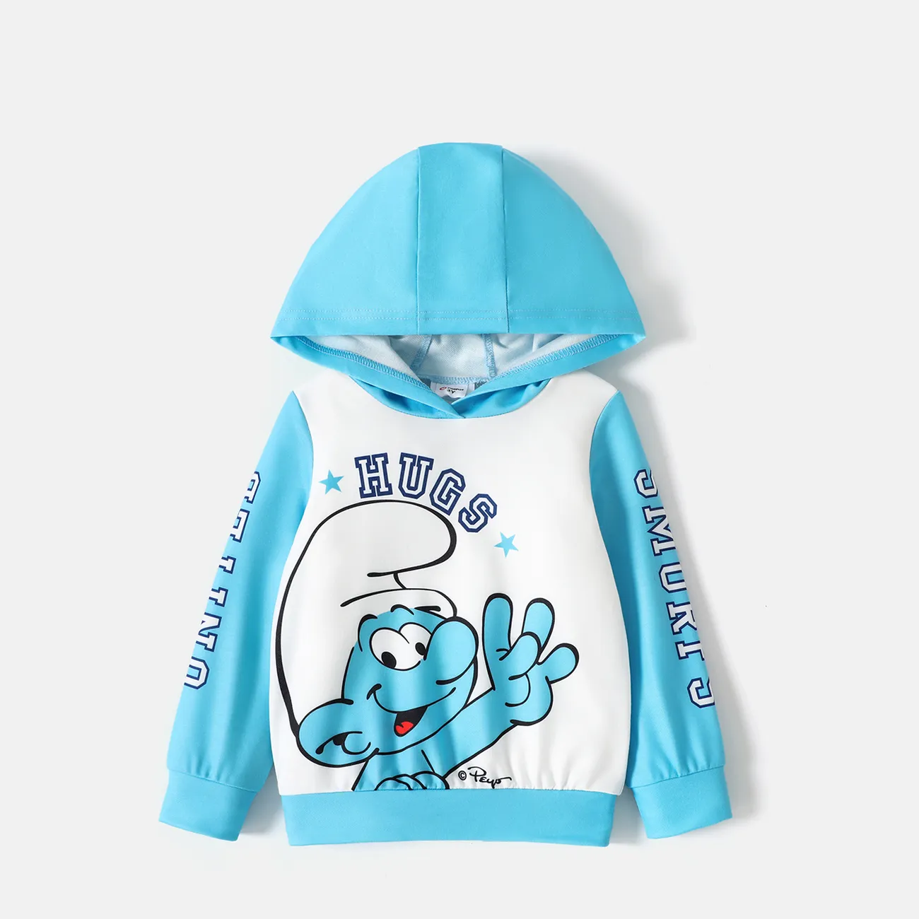 Smurfs Toddler Girl/Boy Letter Print Colorblock Hooded Sweatshirt Blue big image 1