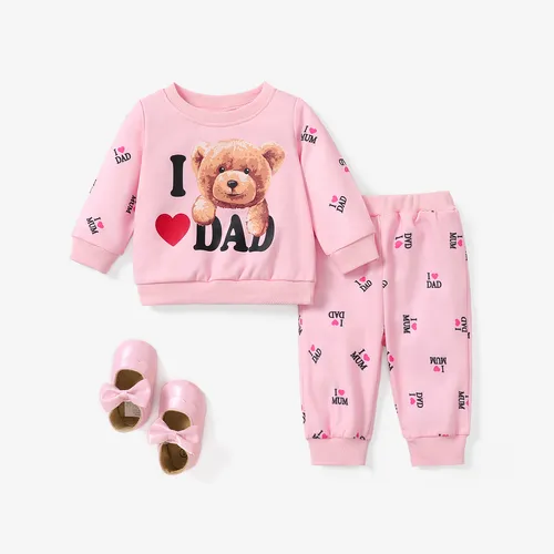 2PCS Baby Girl Sweet Bear Pattern Letter Top/Pant Set