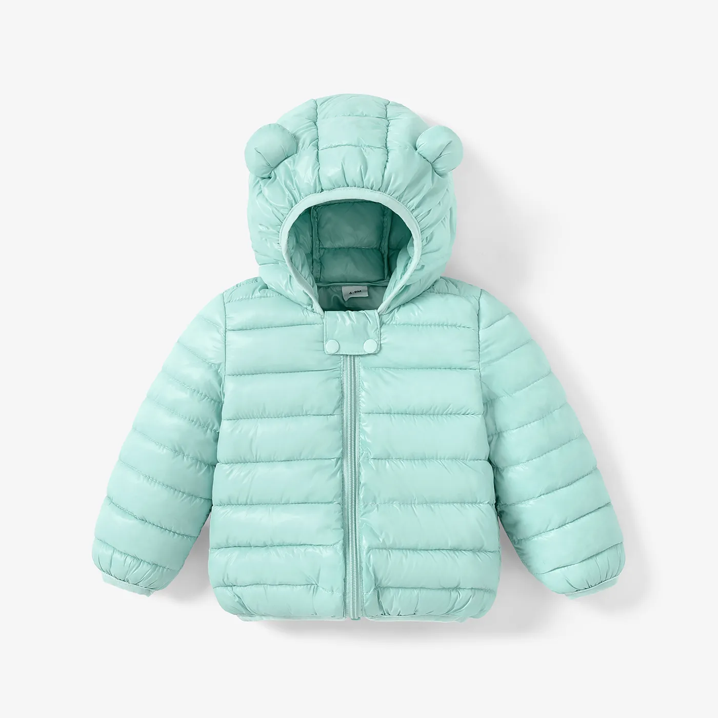 Baby / Toddler Stylish 3D Ear Print Solid Hooded Cotton Coat Turquoise big image 1