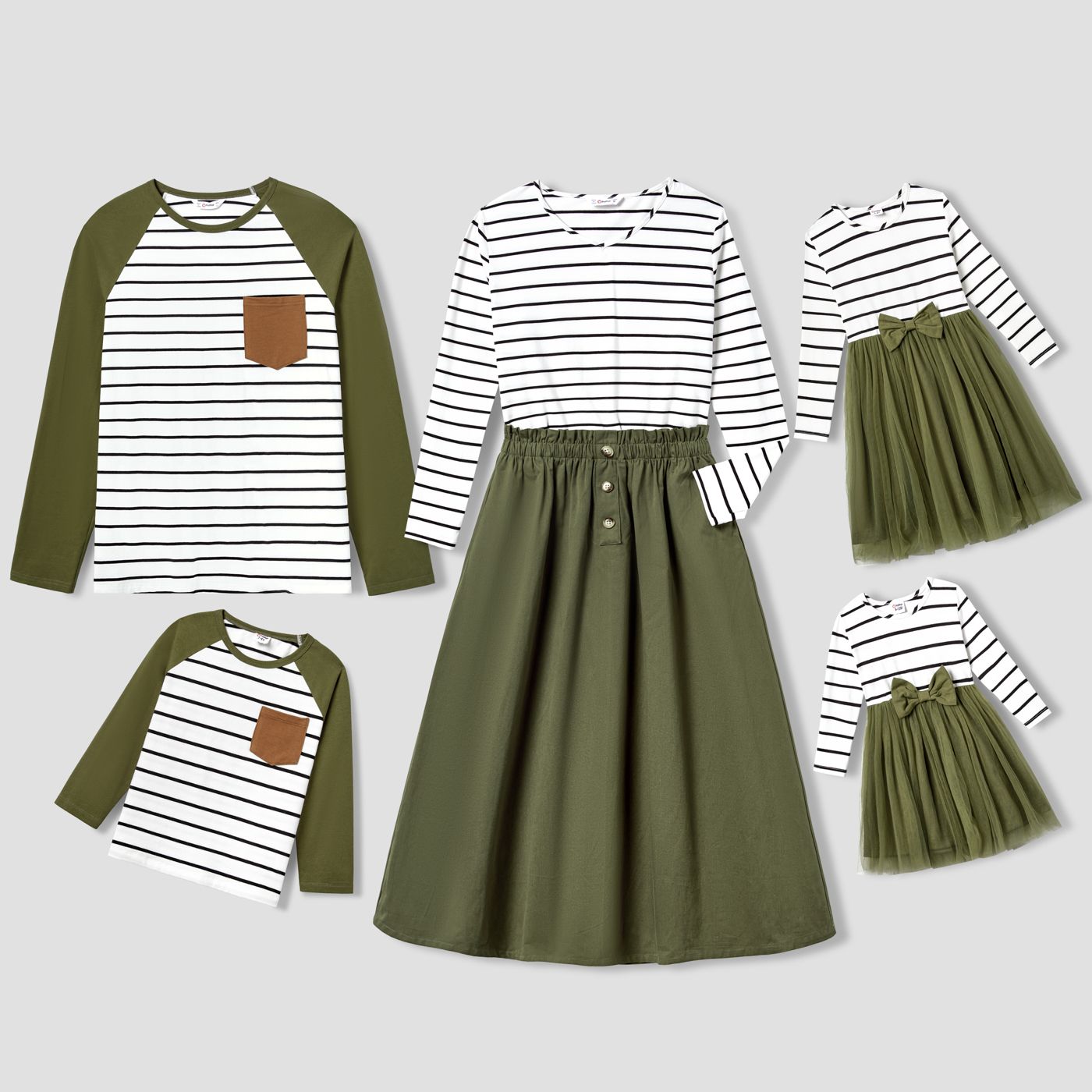 

Family Matching Stripes Print Colorblock Long-sleeve Tops and Mesh Splicing Dresses Sets