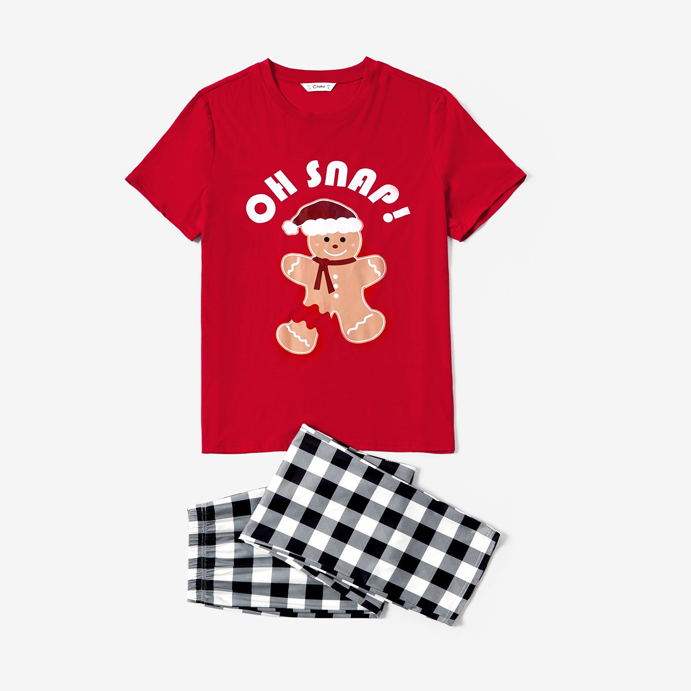 Christmas Family Matching Gingerbread Man Print Short-sleeve Tops and Plaid Pants Pajamas Sets (Flam
