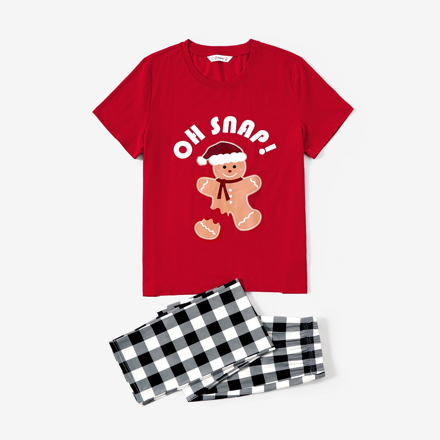 Christmas Family Matching Gingerbread Man Print Short-sleeve Tops And Plaid Pants Pajamas Sets (Flame Resistant)