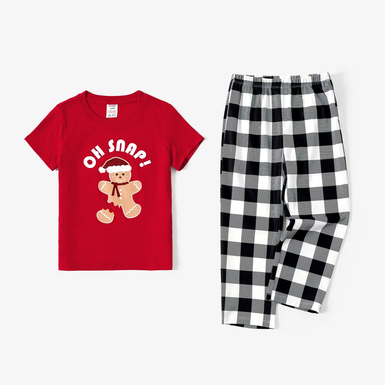 Christmas Family Matching Gingerbread Man Print Short-sleeve Tops and Plaid Pants Pajamas Sets (Flame Resistant) Red big image 1