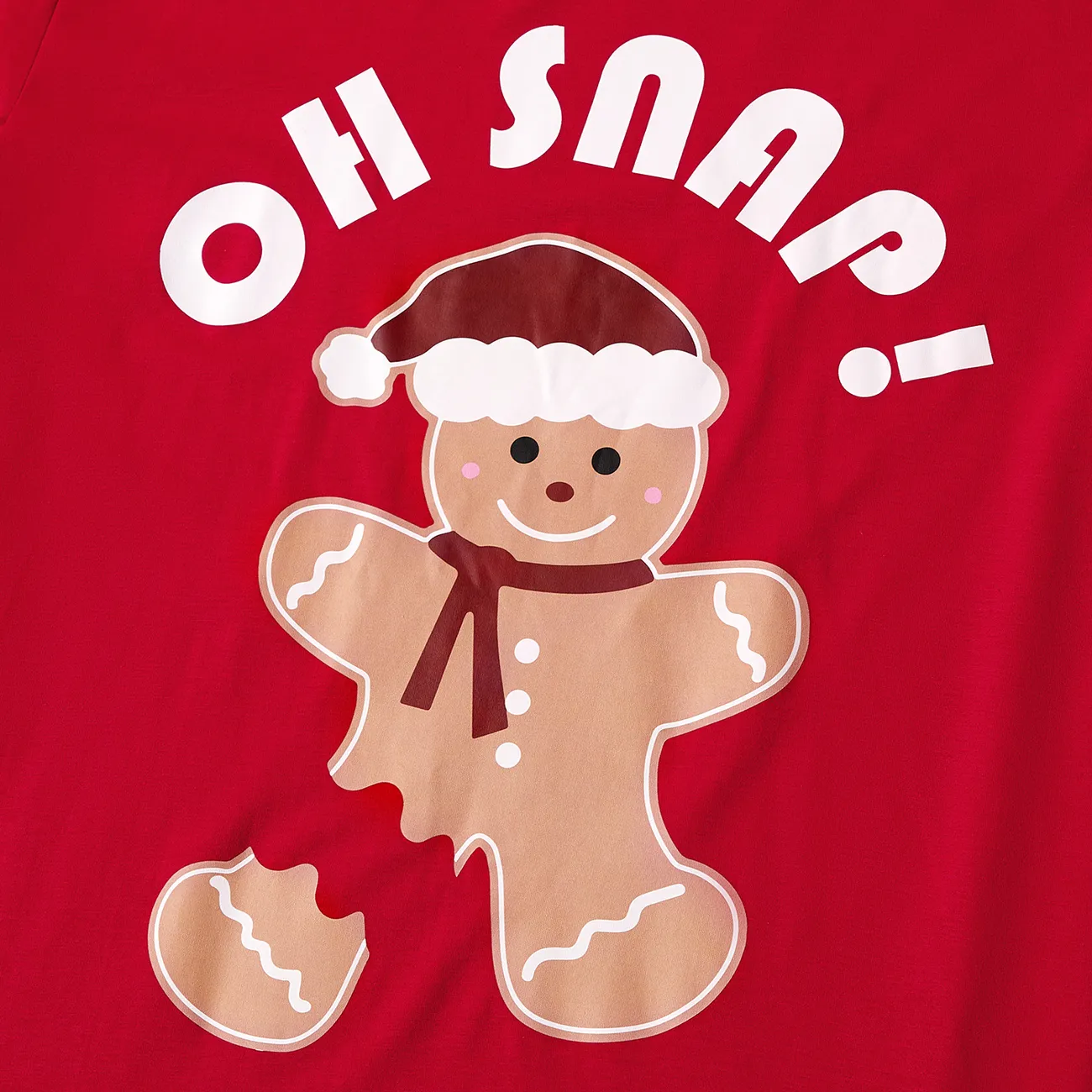 Christmas Family Matching Gingerbread Man Print Short-sleeve Tops and Plaid Pants Pajamas Sets (Flame Resistant) Red big image 1