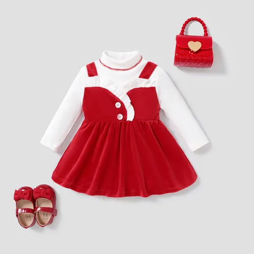 Baby Girl Sweet Fabric Stitching Christma Long Sleeve Dress