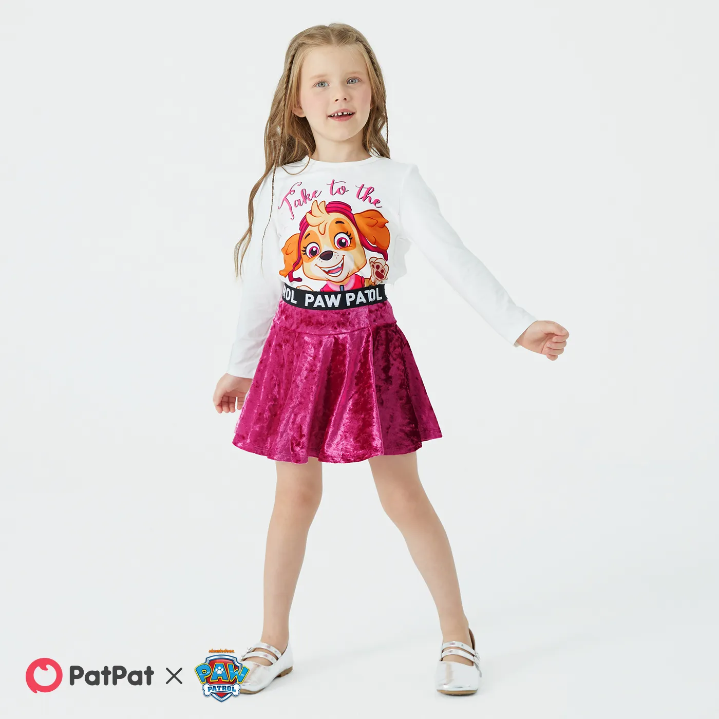 PAW Patrol Toddler Girl 2pcs Character Print Long-sleeve Top and Letter Tape Skirt Set 