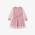 Family Matching Pink Long Sleeve Plaid Shirts Tops and Belted Mesh Dresses Sets  image 3