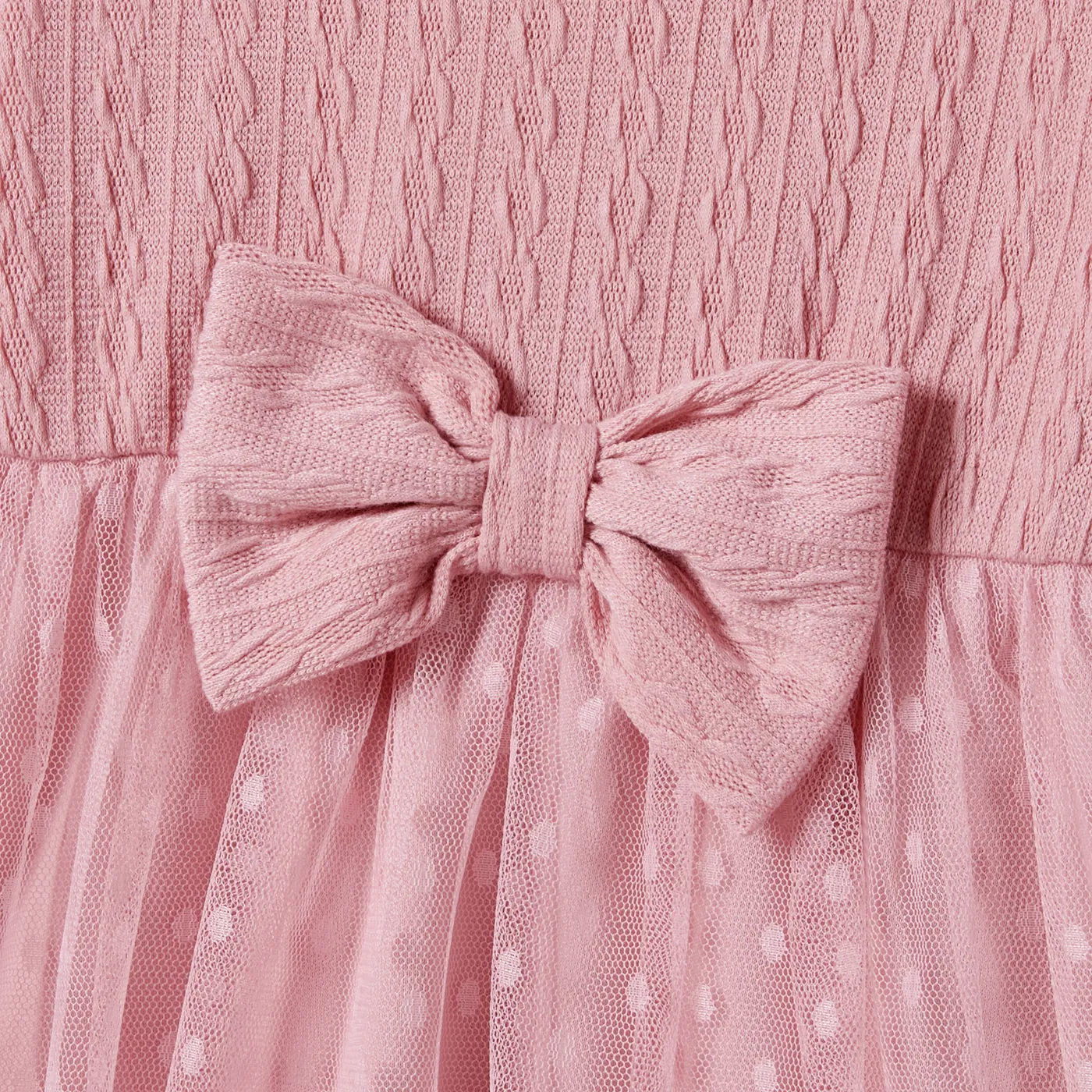 Family Matching Pink Long Sleeve Plaid Shirts Tops and Belted Mesh Dresses Sets  image 4