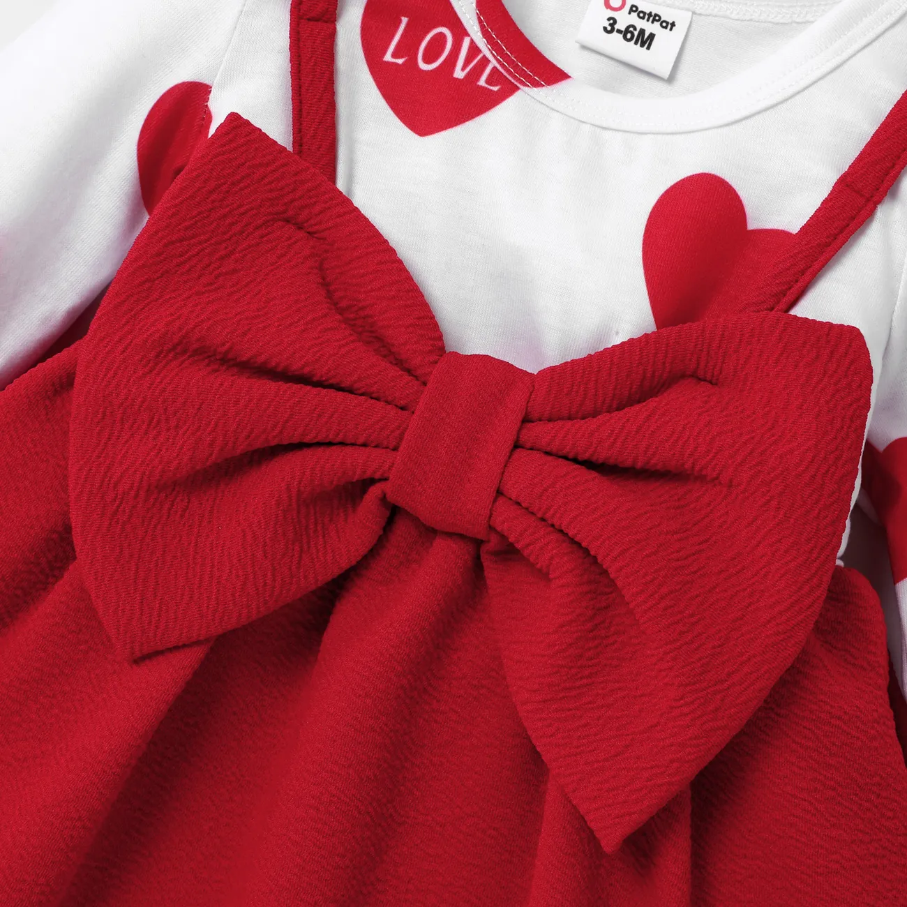 طفلة حمراء قلب الحب طباعة طويلة الأكمام اللباس الربط bowknot كتلة اللون big image 1