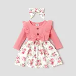 2 unidades Bebé Costuras de tecido Rosa Bonito Manga comprida Vestidos Rosa