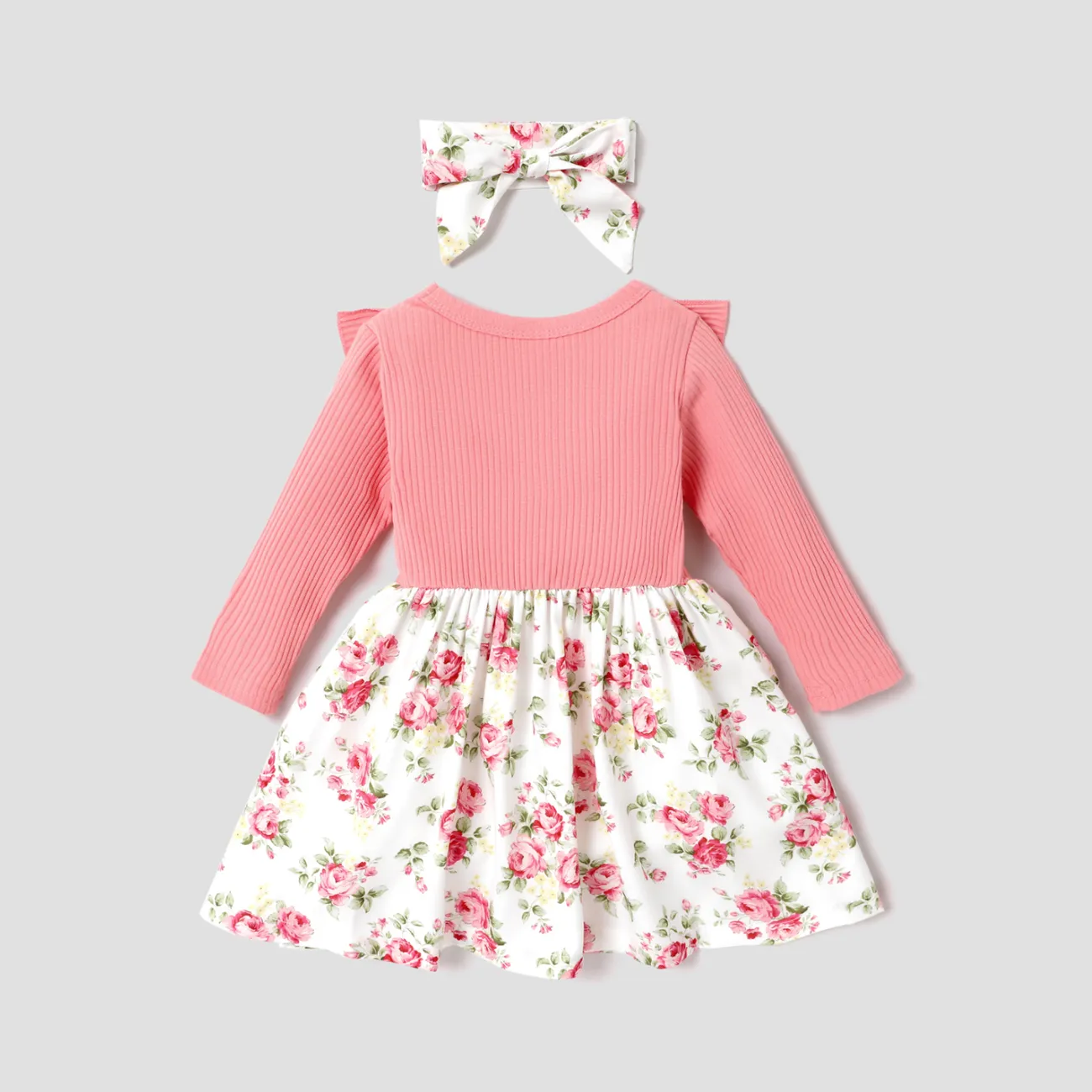 2 Stück Baby Stoffnähte Rose Süß Langärmelig Kleider rosa big image 1