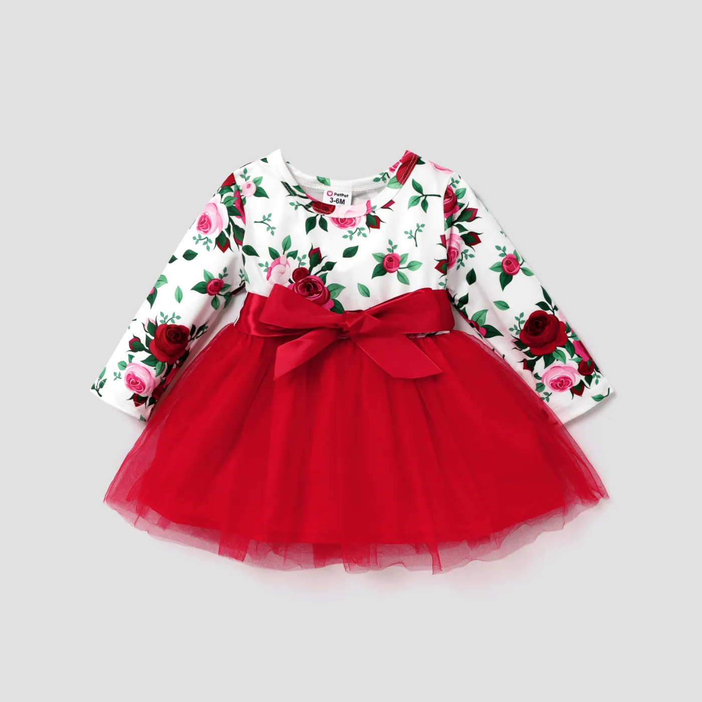Bebé Rosa Bonito Manga comprida Vestidos vermelho 2 big image 1