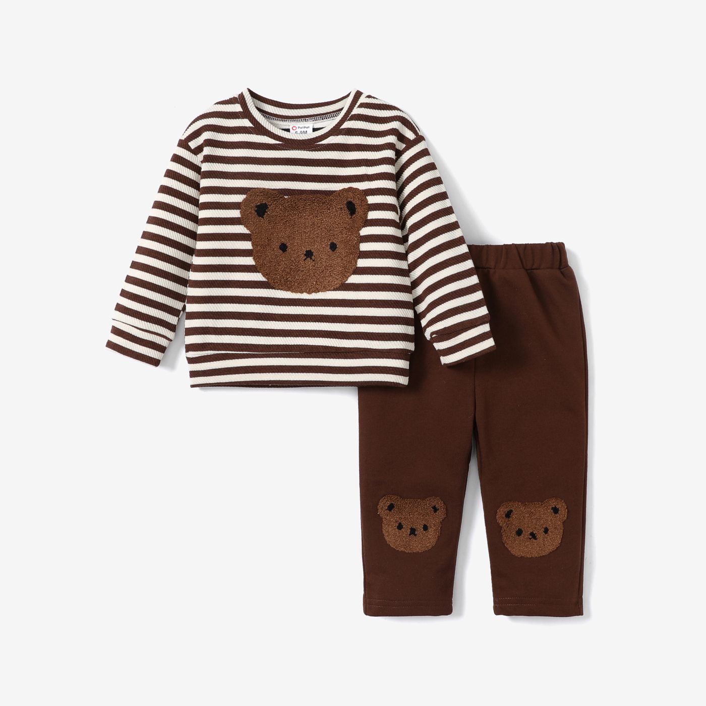2pcs Baby Boy/Girl Bear Embroidery Stripe Long-sleeve Top And Pants Set