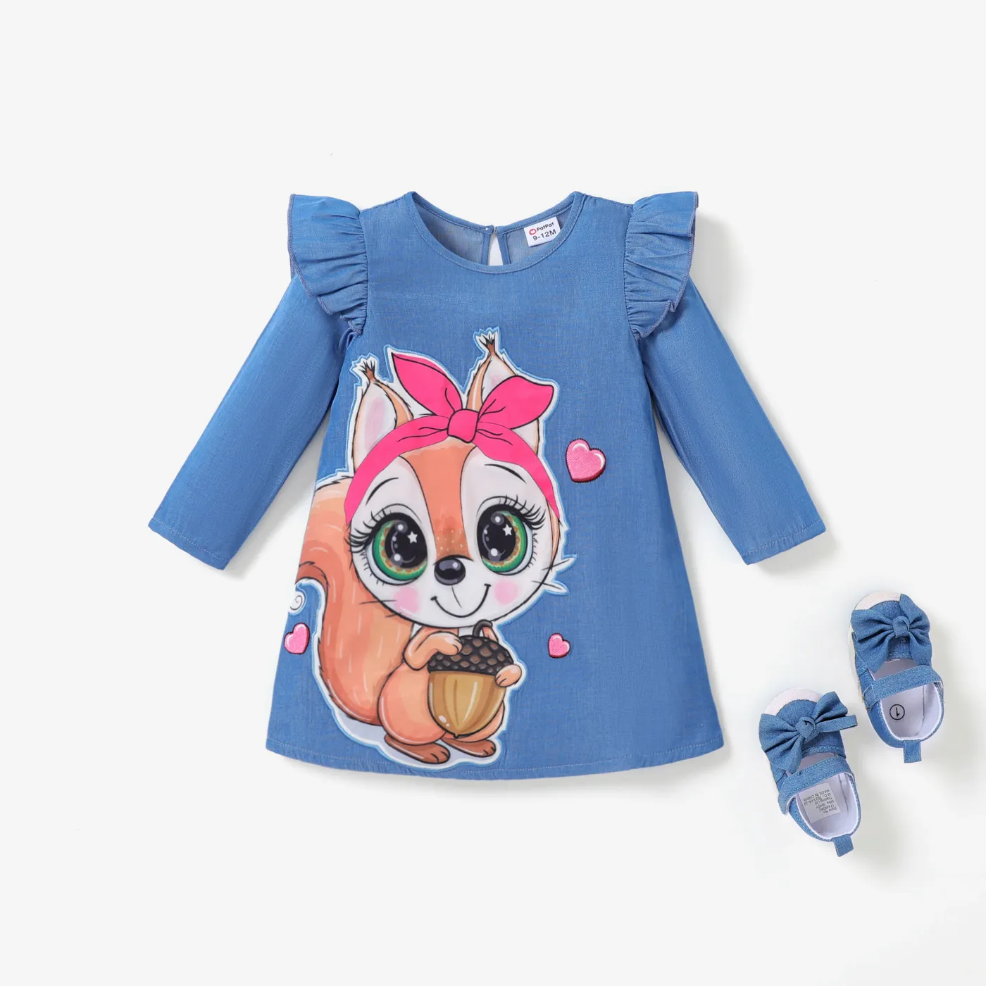 Baby Girl Sweet Animal Flutter Sleeve Dress Blue big image 1