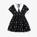 Halloween Family Matching Skull Print Gothic Short Sleeve Dresses and Tops Sets  image 1