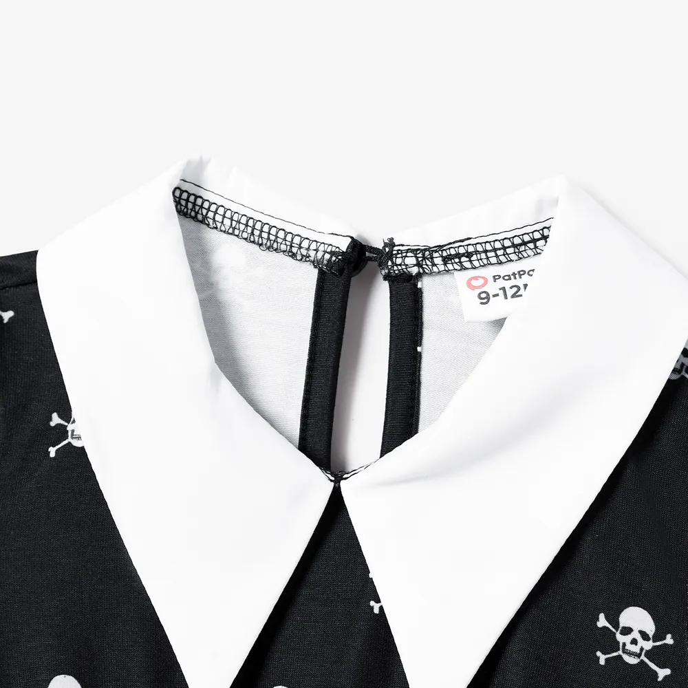 Halloween Family Matching Skull Print Gothic Short Sleeve Dresses and Tops Sets big image 4