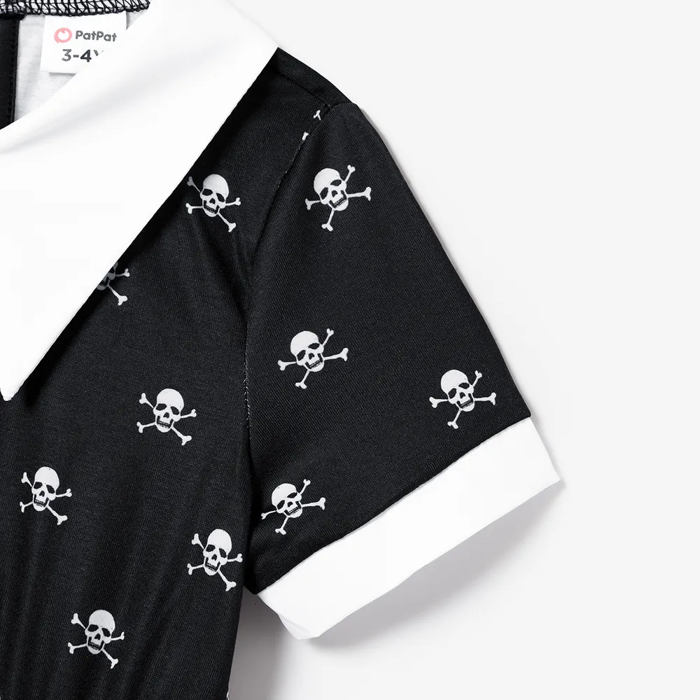 Halloween Family Matching Skull Print Gothic Short Sleeve Dresses and Tops Sets big image 13