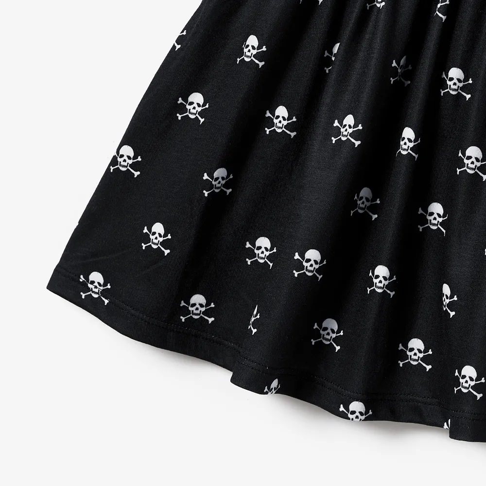 Halloween Family Matching Skull Print Gothic Short Sleeve Dresses and Tops Sets  big image 5